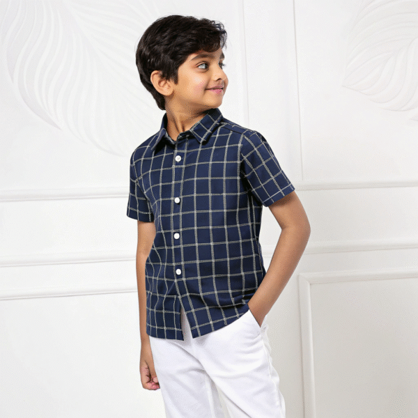 Navy Checks Half-Sleeve Shirt